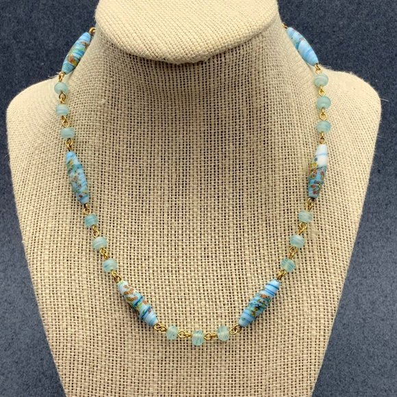 Gold Blue Millifleur Necklace Multicolor Swirled Flower - Picture 1 of 8